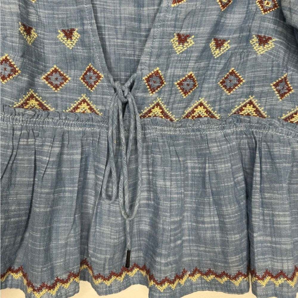 Free People Tallulah Embroidered Blouse crop y2k boho hippie festival western - Picture 11 of 12